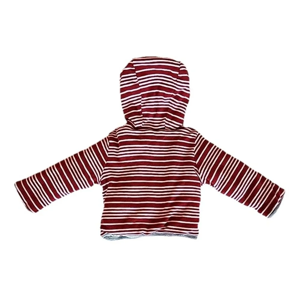 Burts Bees Reversible Hoodie Kids 3-6 Months Red Stripe Snap Winter Cozy Eco